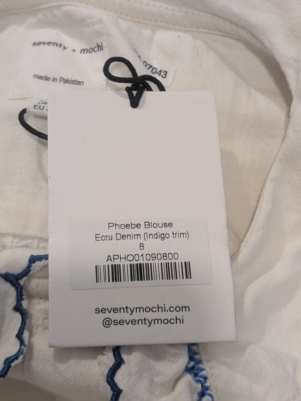 seventy + mochi | Phoebe Blouse In Ecru/Electric Blue - Picture 5 of 15